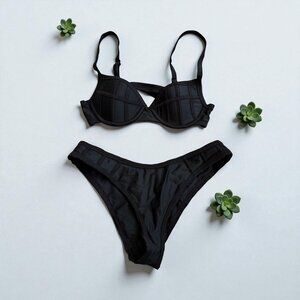 REFORM Swim Black Bikini Swimsuit Set Sz XS Top Sz M Bottoms